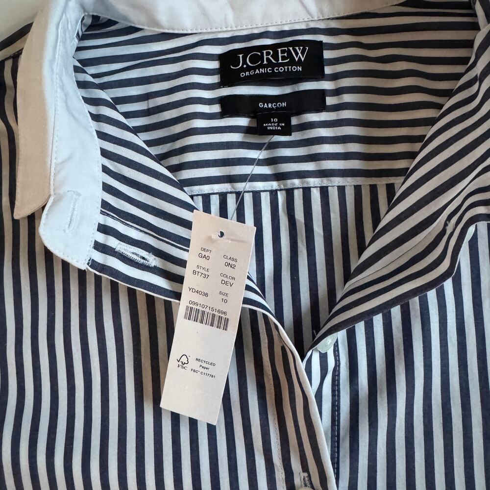 J.Crew Cropped Dark Evening Striped Garçon Shirt Size 10 NEW Womens Preppy NWT - Picture 11 of 14